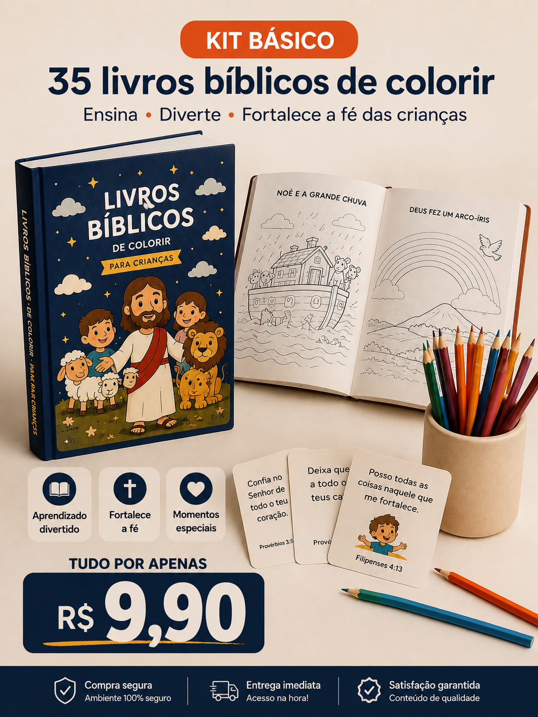 Livros de colorir bíblicos impressos com lápis de cor