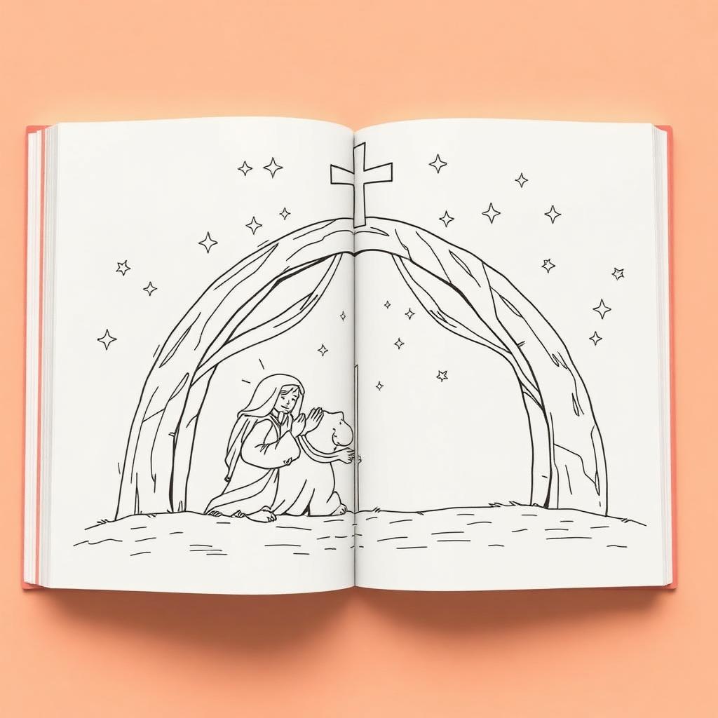 Páginas de livros de colorir com ilustrações bíblicas